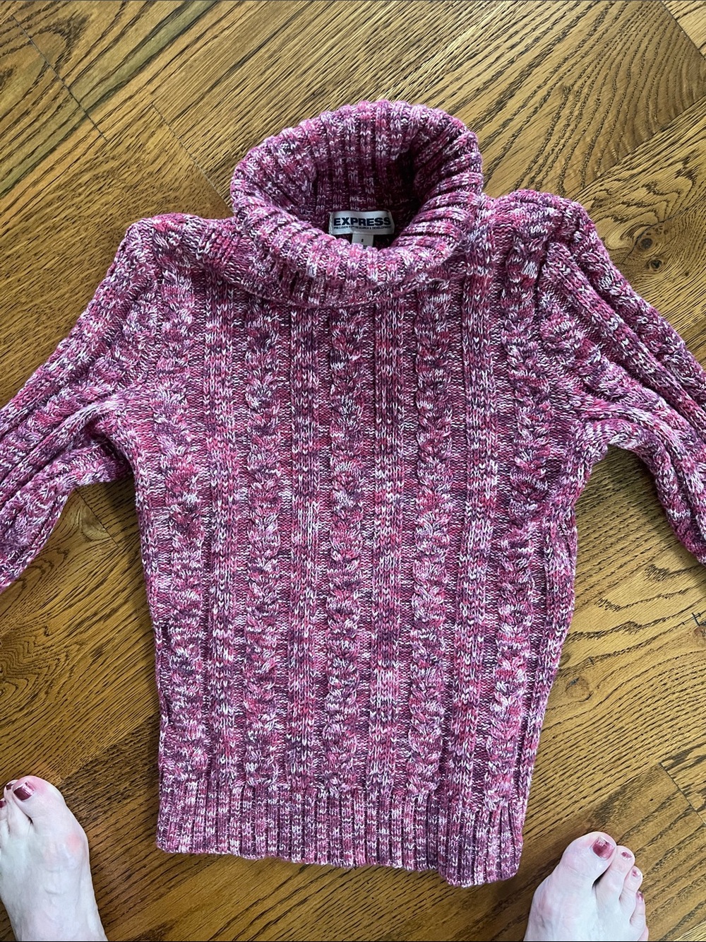 Express Pink Marled Cable Knit Turtleneck Sweater